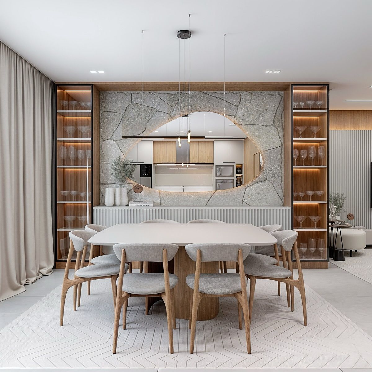 Luxury Dining Suite with Statuario Marble Table & Fluted Cabinet #41